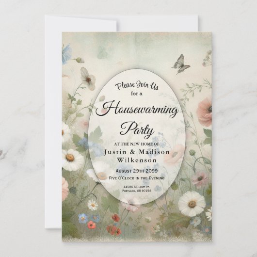 ボホ開花とヴィンテージ花引っ越し祝いパーティー 招待状 (正面)