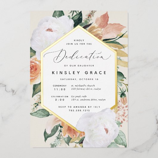 ボホ開花モダンフローラベビー献身 箔招待状 (正面)