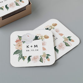 ボホ開花モダンフローラ結婚ズモノグラム スクエアペーパーコースター