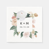 ボホ開花モダンフローラ結婚ズモノグラム スタンダードカクテルナプキン (正面)