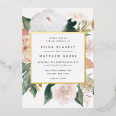 ボホ開花モダンフローラ結婚ズ 箔招待状 (正面)