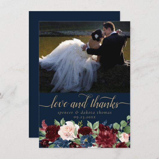 ボホ開花 |ダークネイビーとレッドフォトラブ サンキューカード (正面/裏面)