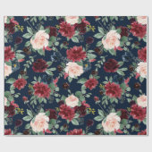 ボホ開花 |ダークネイビーブルーとブルゴーニュパターン ラッピングペーパー (フラット)