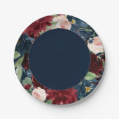 ボホ開花 |ダークネイビーブルーとブルゴーニュリース ペーパープレート (正面)