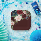 ボホ開花 |ダークブルゴーニュとネイビーブルーブーケ ペーパープレート (パーティー)