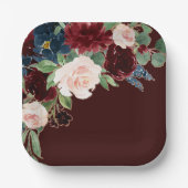 ボホ開花 |ダークブルゴーニュとネイビーブルーブーケ ペーパープレート (正面)