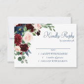 ボホ開花 |ネイビ素朴ーとブルゴーニュのブーケ 出欠カード (正面)