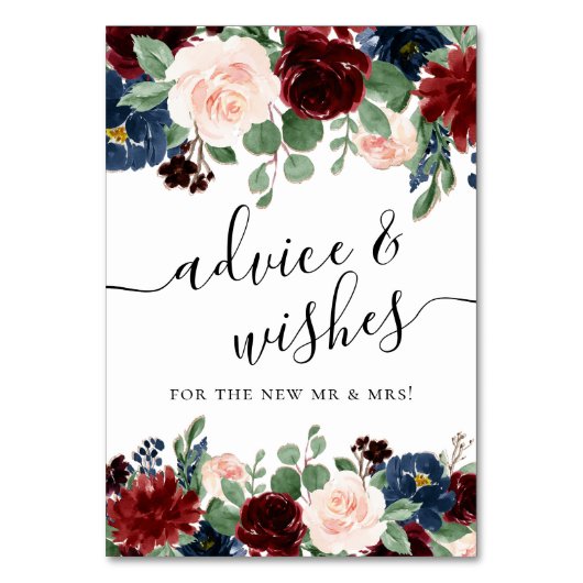 ボホ開花 | ブルゴーニュとネイビーブルーのアドバイスの願い テーブルナンバー (正面)