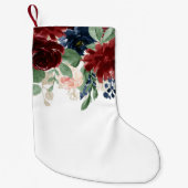 ボホ開花 |ブルゴーニュとネイビーブルーパターン スモールクリスマスストッキング (正面)