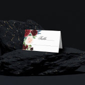 ボホ開花 |ブルゴーニュ赤赤面ネイビーブルーブーケ プレイスカード