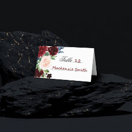 ボホ開花 |ブルゴーニュ赤赤面ネイビーブルーブーケ プレイスカード