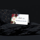 ボホ開花 |ブルゴーニュ赤赤面ネイビーブルーブーケ プレイスカード