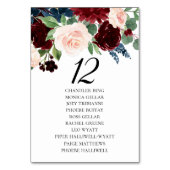 ボホ開花 |ブルゴーニュ赤面とネイビーのゲスト名 テーブルナンバー (正面)