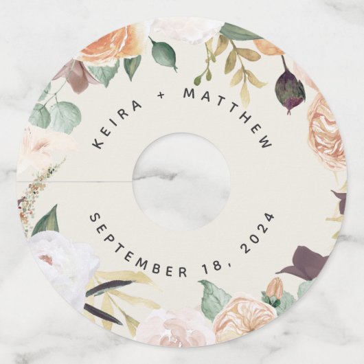 ボホ開花 |モダンパーソナライズされた結婚フローラ ワイングラスタグ (正面)