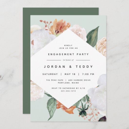 ボホ開花 | モダンフローラ婚約パーティ 招待状 (正面/裏面)