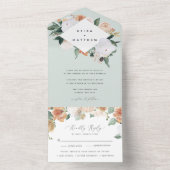 ボホ開花 |幾何モダンフローラ結婚の オールインワン招待状 (内側)