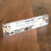 ボホ開花 |水モダン色フローラ デスクネームプレート (側面)