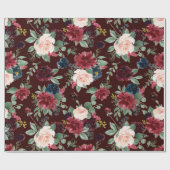 ボホ開花 |濃エレガント赤赤面とネイビーブルー ラッピングペーパー (フラット)