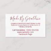 ボホ開花〔雄ジカの〕枝角手作りウインドチメ 名刺 (裏面)