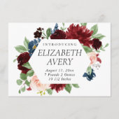 ボホ開花 | Bugundy Red and Navy Blueフォト誕生 案内状 (正面)