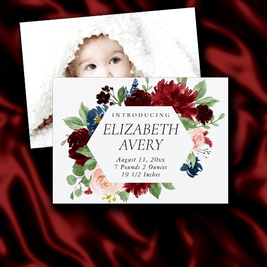 ボホ開花 | Bugundy Red and Navy Blueフォト誕生 案内状