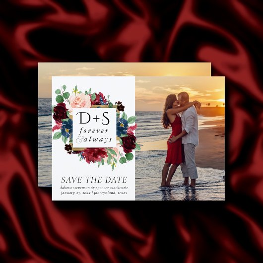 ボホ開花 | Burgundy and Navy Monogram 2写真 セーブザデート