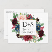 ボホ開花 | Burgundy Navy Monogram日付を保存 案内ポストカード (正面/裏面)