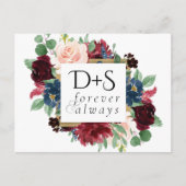 ボホ開花 | Burgundy Navy Monogram日付を保存 案内ポストカード (正面)