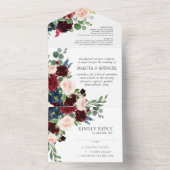 ボホ開花 | Burgundy RedとNavy Blueフローラ オールインワン招待状 (内側)