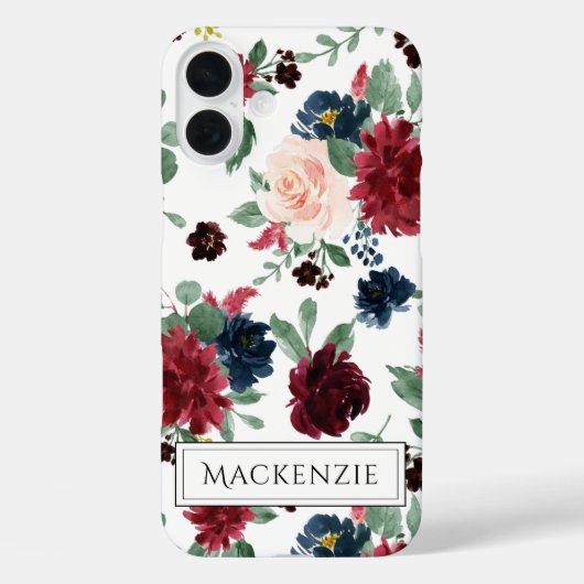 ボホ開花 | Burgundy Red赤面ネイビーブルーモノグラム Case-Mate iPhoneケース (裏面)