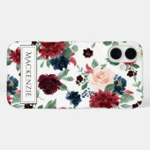 ボホ開花 | Burgundy Red赤面ネイビーブルーモノグラム Case-Mate iPhoneケース (裏面 (横))