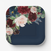 ボホ開花 | Dark Navy BlueとBurgundy Bouquet ペーパープレート (正面)