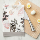 ボホ離れのプリントと羽毛フルキッチンタオル キッチンタオル (四つ折り)