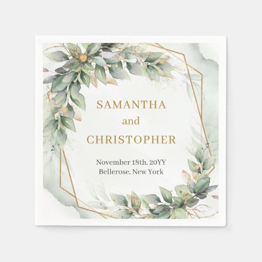 ボホ離れセージ金ゴールドグリッター結婚のナプキン スタンダードカクテルナプキン (正面)