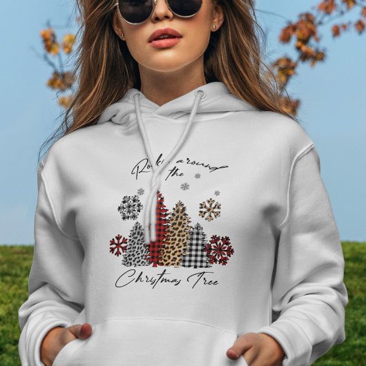 ボホ雪モダン片タータンチェックかわいいクリスマスツリー パーカ