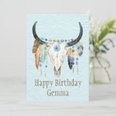 ボホ飾牛スカル誕生日グリーティングカード 招待状 (スタンド正面)