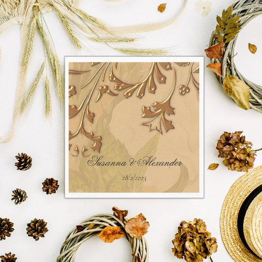 ボホ魅力的牡丹と金ゴールド結婚ズ スタンダードランチョンナプキン