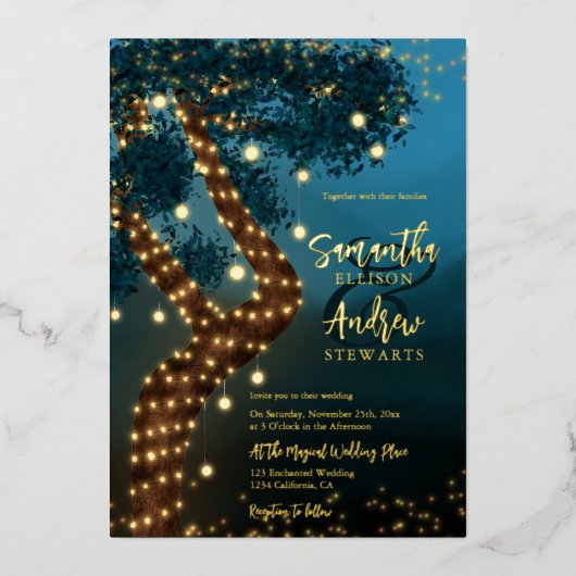 ボホ魔法の魔法の魔法の森の結婚森の森 箔招待状 (正面)