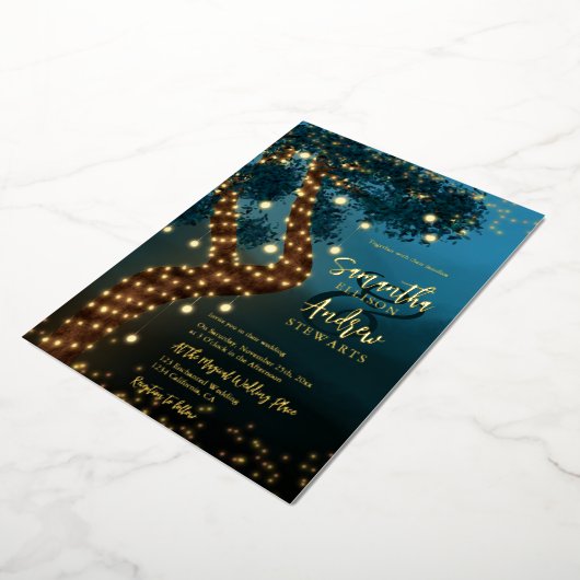 ボホ魔法の魔法の魔法の森の結婚森の森 箔招待状 (回転した状態)