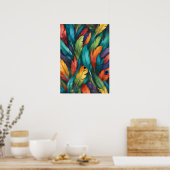 ボホ鮮やかカラフル羽パターン ポスター (キッチン)
