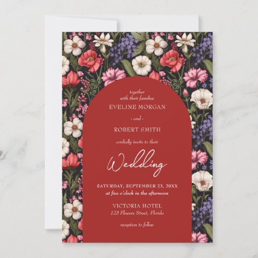 ボホ鮮やかカラフル野花フローラ 招待状 (正面)