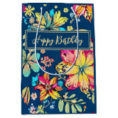 ボホ鮮やかフローラボヘミアンフラワーハッピーバースデー ミディアムペーパーバッグ (正面)