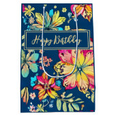 ボホ鮮やかフローラボヘミアンフラワーハッピーバースデー ミディアムペーパーバッグ (裏面)