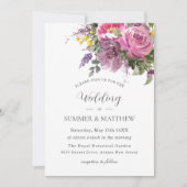 ボホ鮮やかマゼンタピンクパープルフローラ結婚ズ 招待状 (正面)