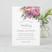 ボホ鮮やかマゼンタピンクパープルフローラ結婚ズ 招待状 (スタンド正面)