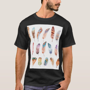 ボホ鮮やか羽:水彩イラストレーション Tシャツ