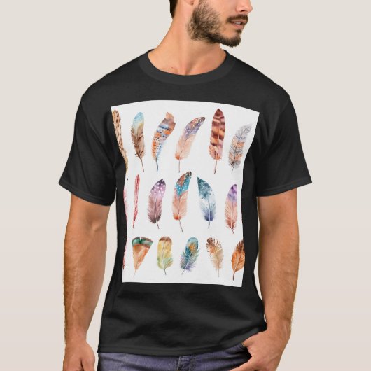 ボホ鮮やか羽:水彩イラストレーション Tシャツ (正面)