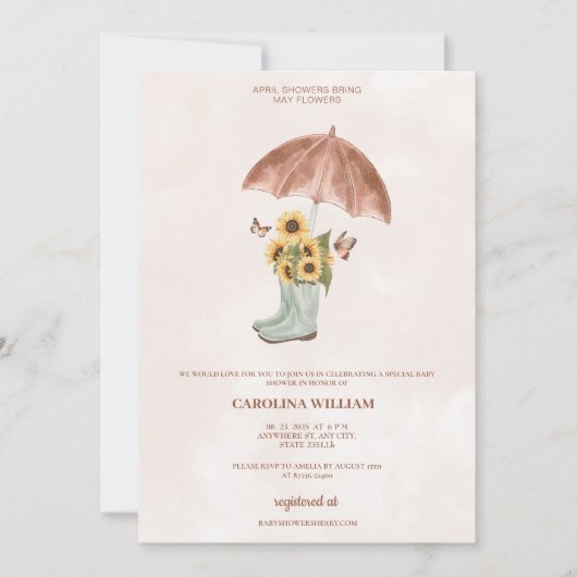 ボホ4月のシャワー私の花の赤ちゃんシャワーをもたらす 招待状 (正面)