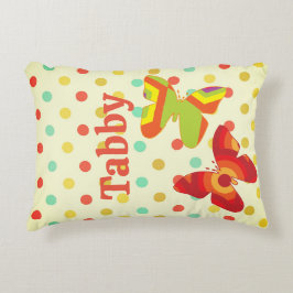 ボホ70年代の水玉模様ストライプ蝶オレンジ黄色 アクセントクッション