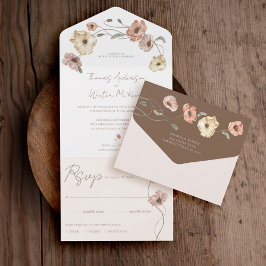 ボホ アイスランド 水彩画 アイスランド ポピー 花 オールインワン招待状